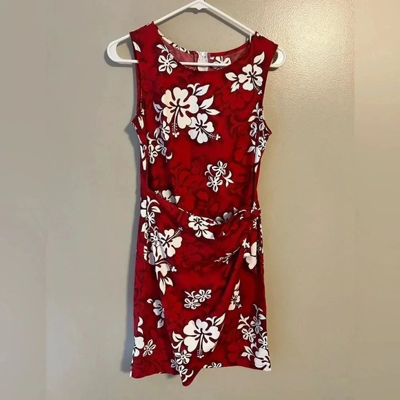 Vintage Pacific Legend Faux Wrap Hawaiian Red Floral Small USA Sleeveless Mini - Picture 1 of 8